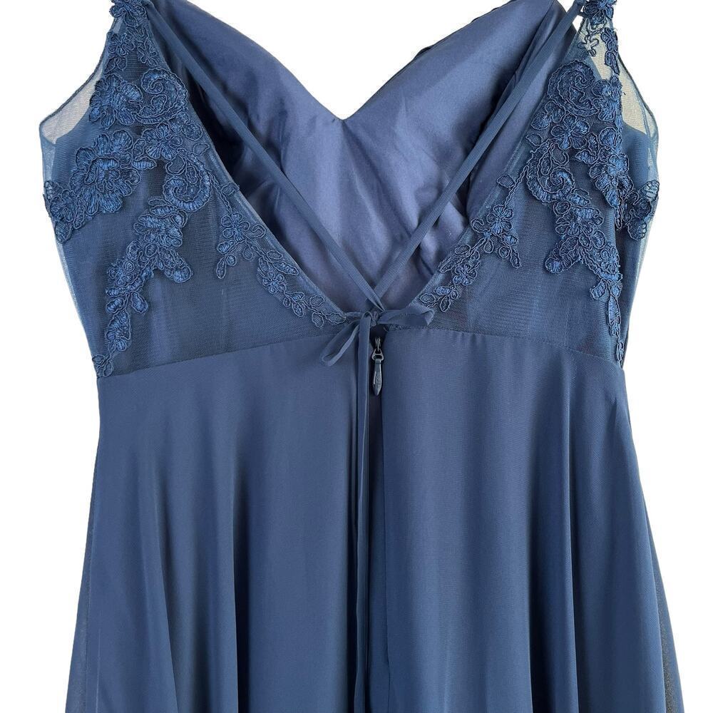 Azazie A-Line Pleated Chiffon Bridesmaid Dress Lace V Back in Navy Blue, Size A8 - Picture 11 of 13